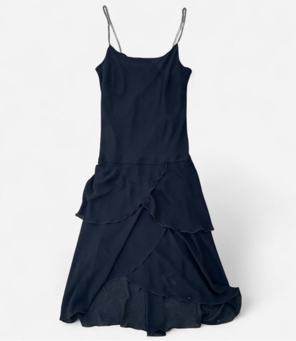 Believe Vintage Y2K Tiered Layered Midi Dress with Rhinestone Straps